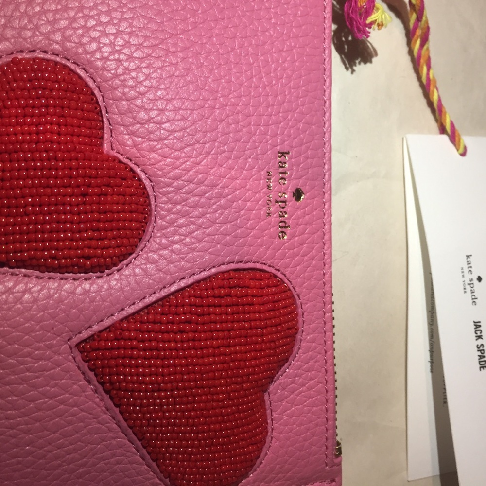 Kate spade mini leather pink Wristlet red hearts - Picture 2 of 8